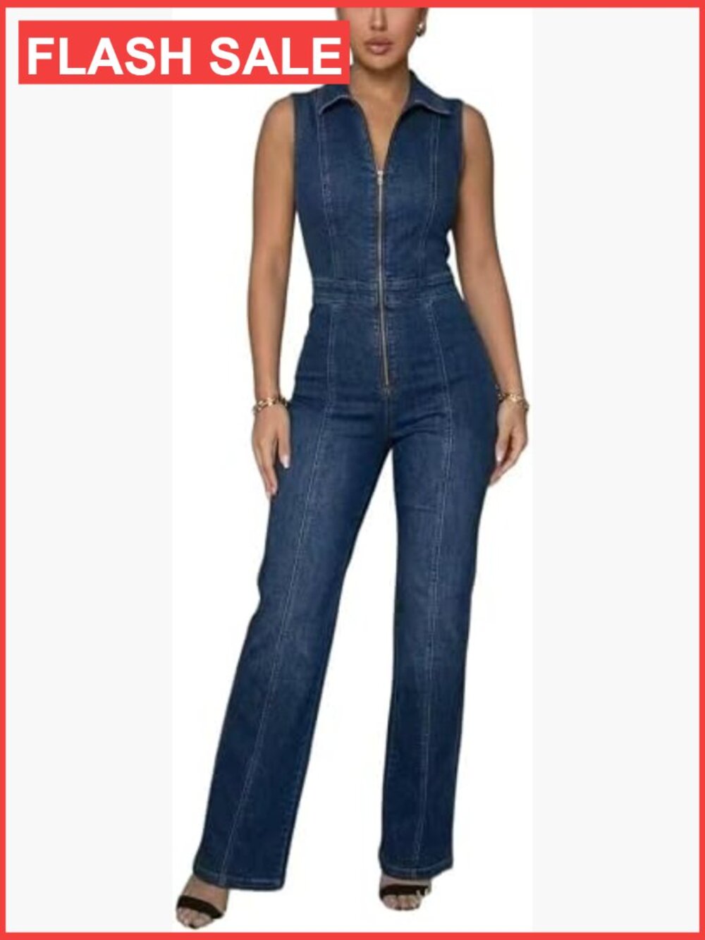 Sexy Elegant High Waisted Wide Leg Jumpsuit Cowboy Pants Button